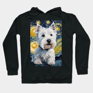 Cute West Highland White Terrier Dog Breed Painting in a Van Gogh Starry Night Art Style Hoodie